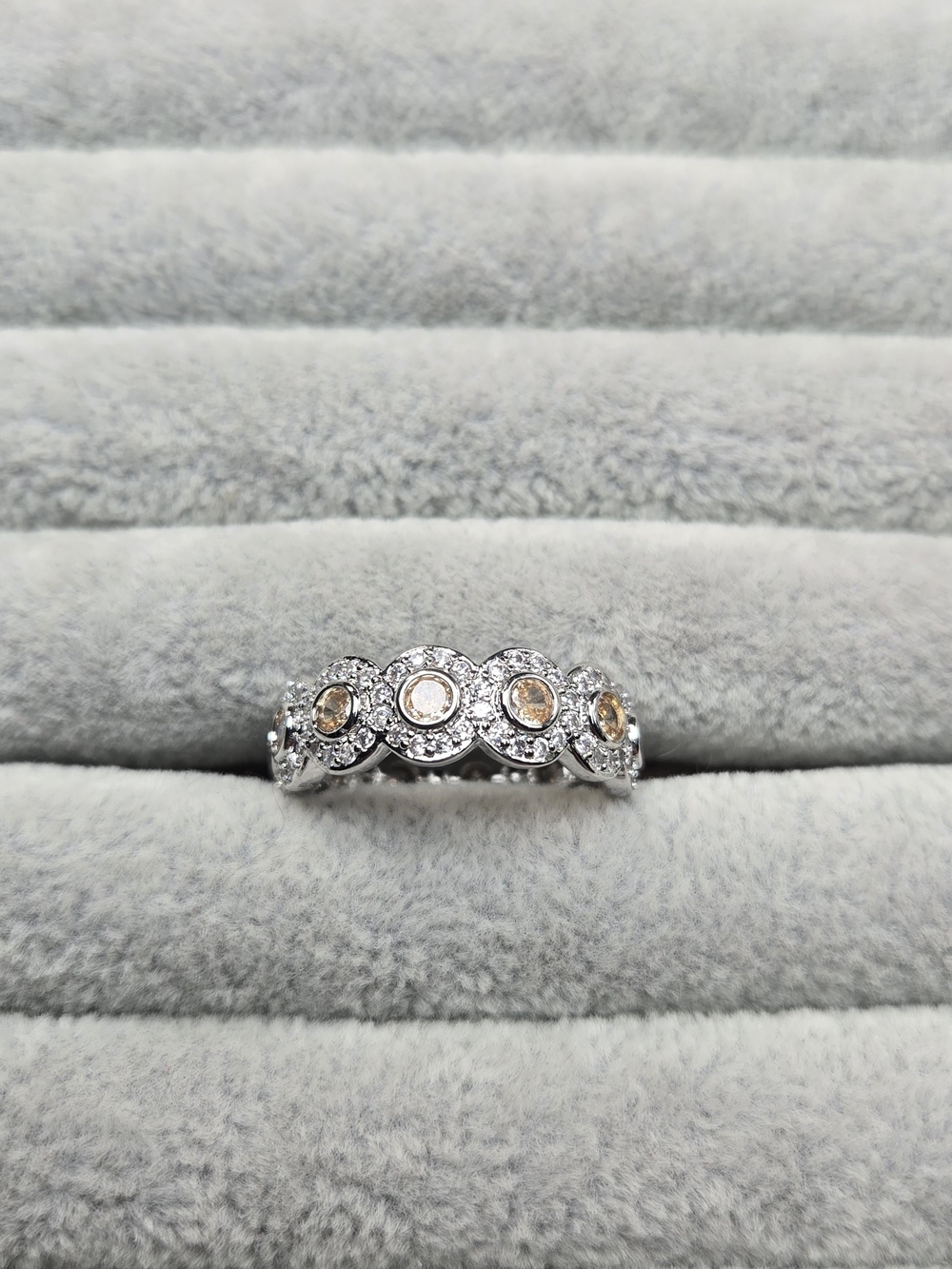 Size 9 Champagne Colored Morganite Rhodium Plated Bomb Party Ring